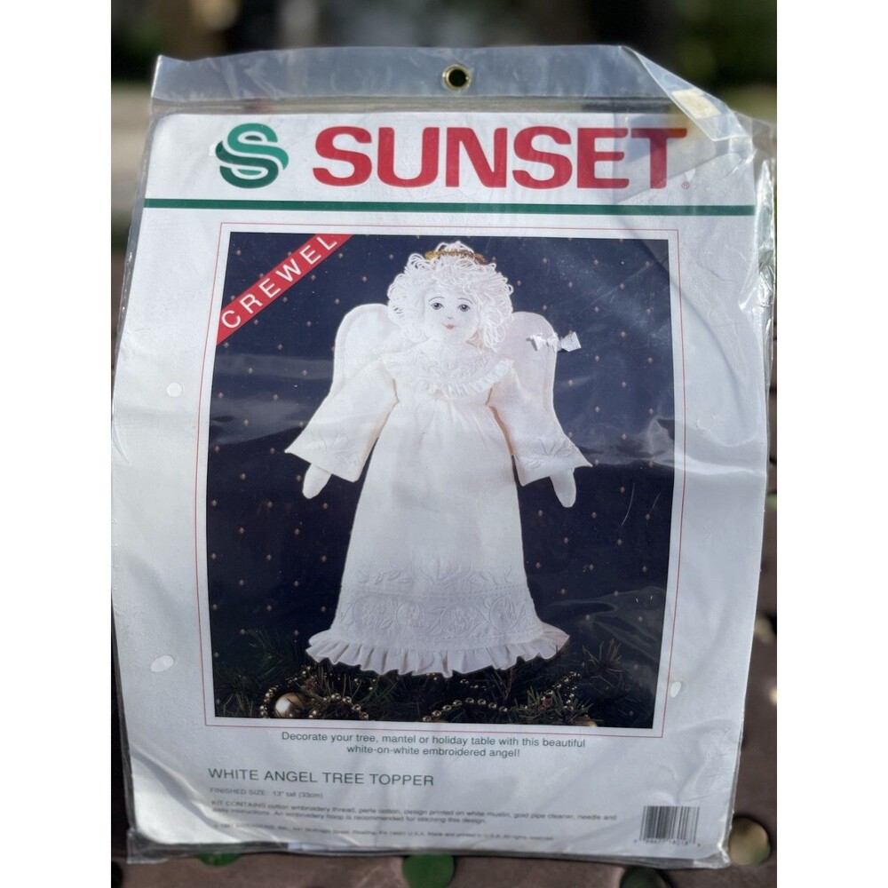 Sunset Crewel 13” White Angel Tree Topper Kit 18018 Vintage 1991 NIP Crafts